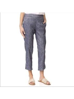 Theory Thorina Blue Linen Blend Crop Pants High Rise Elastic Back Sz 4